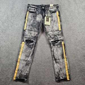 Encrypted Supply Co Mens 36x32 Skinny Fit Acid Wash Moto‎ Distressed Jeans NEW